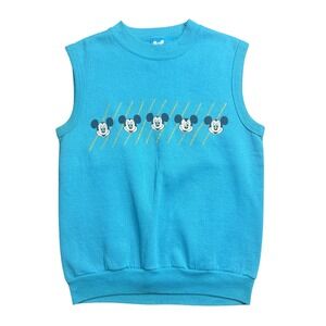 Vintage Blue Mickey Mouse Sleeveless Sweatshirt Vest Disney Character 80s Small